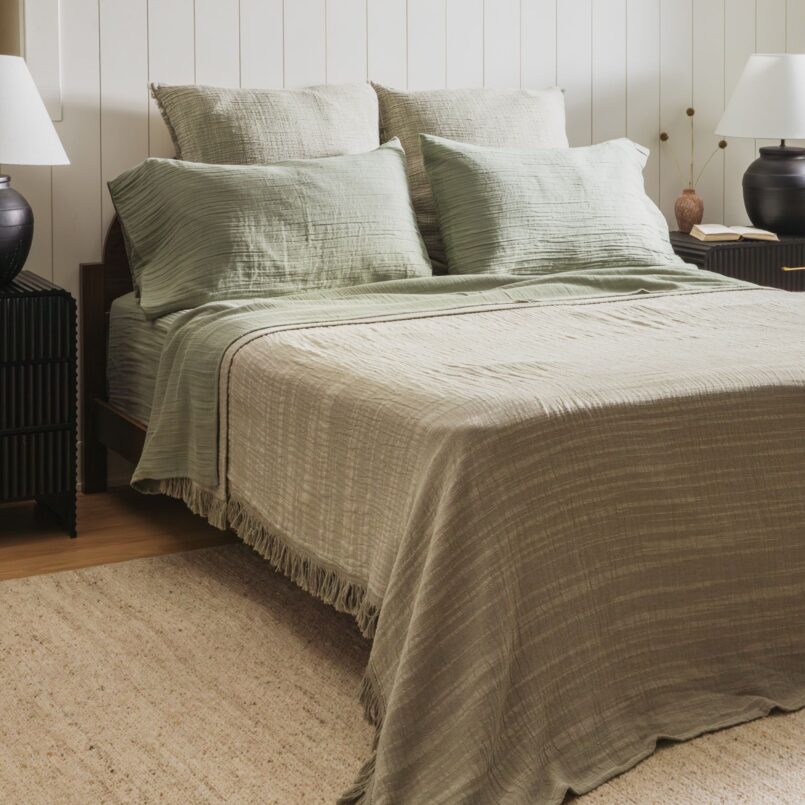 Cozy scene of a bedroom with crane home products