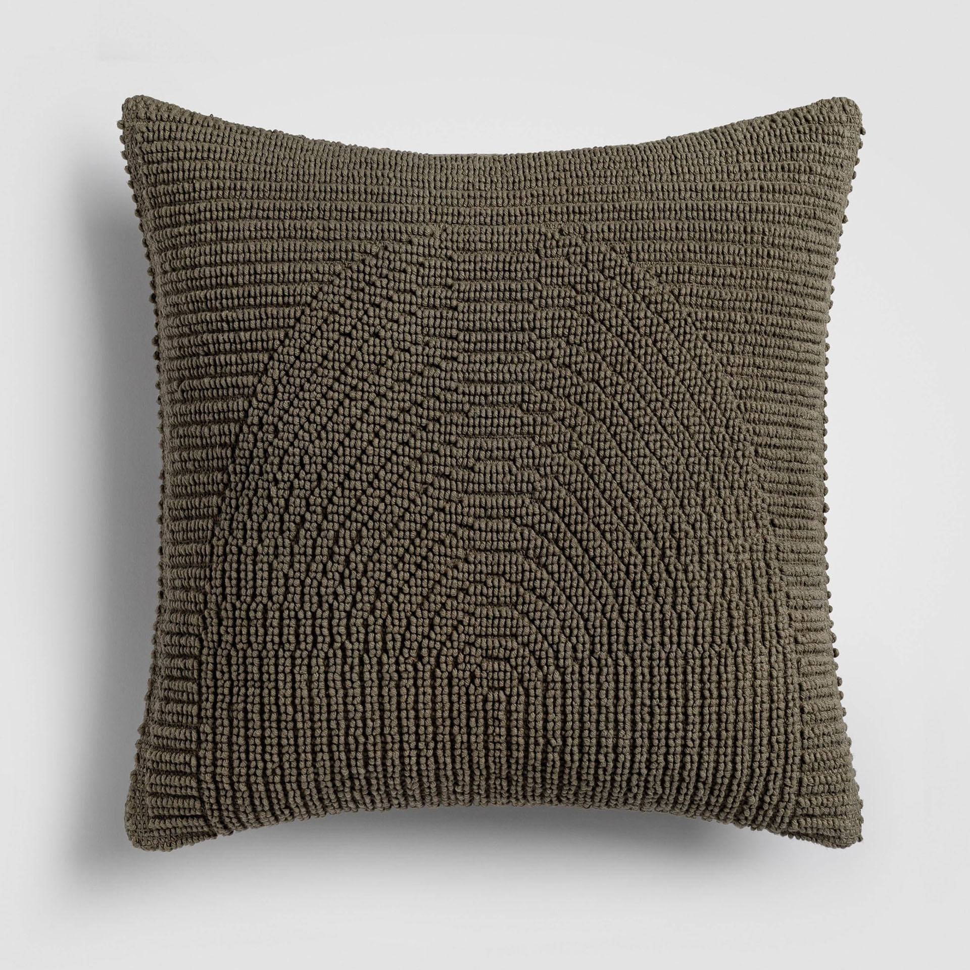 Dark olive pillow with a subtle woven texture