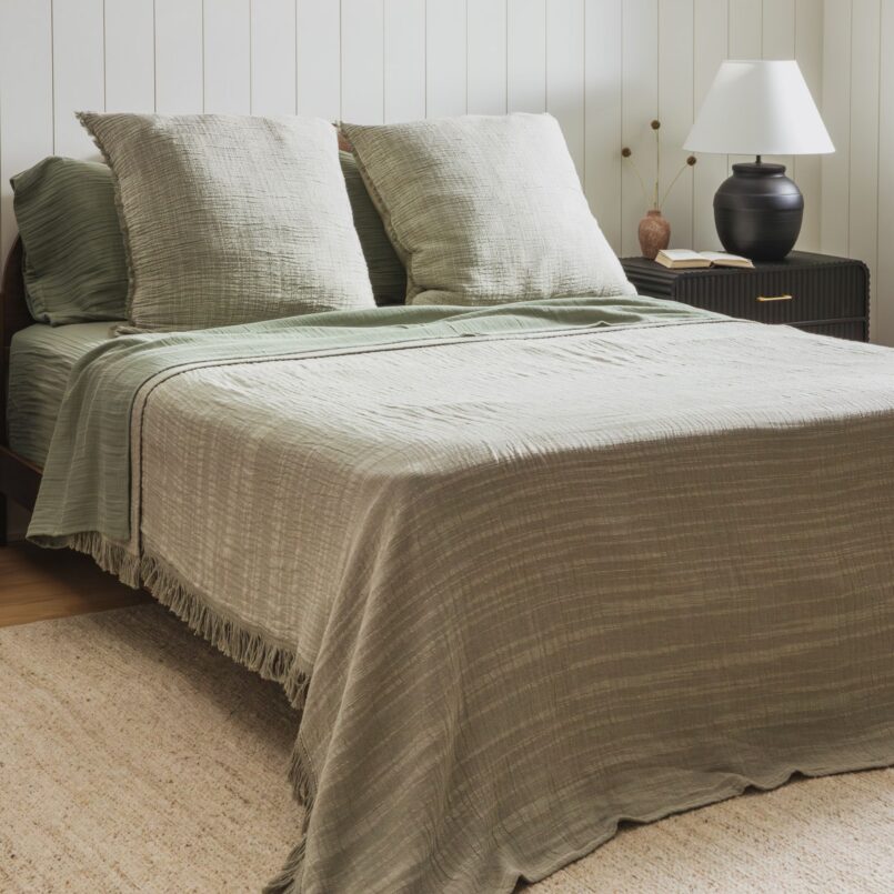 Cozy scene of a bedroom with crane home products