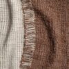 Beige and rust knit throw blankets stacked, showing detailed cable stitching