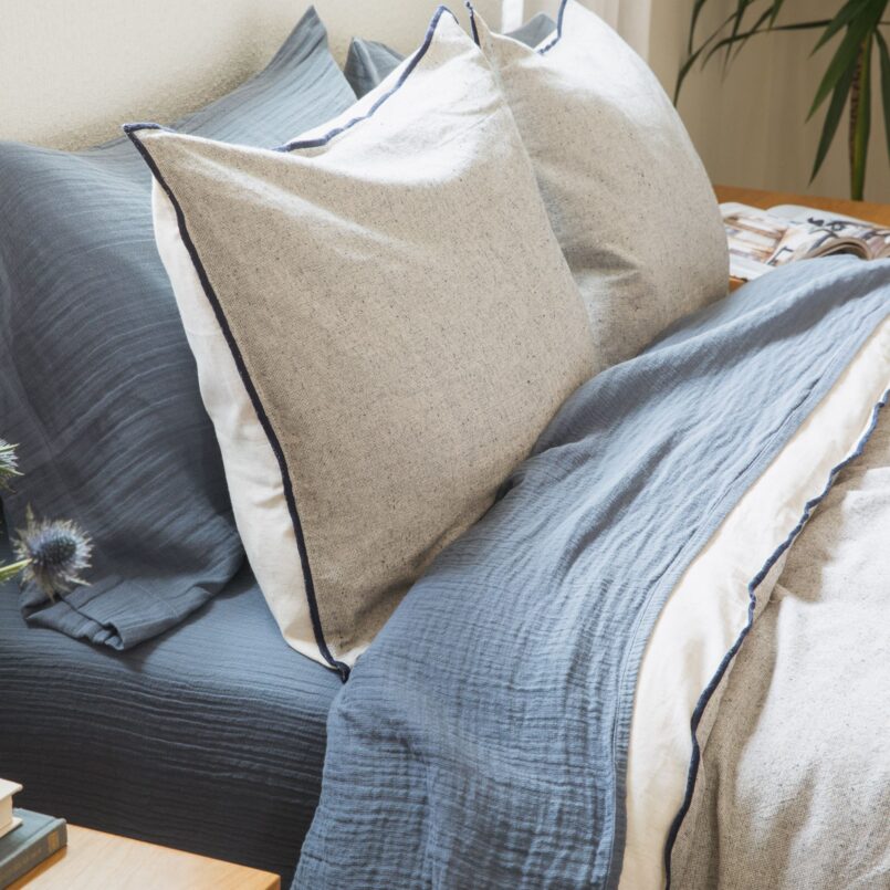 Crane home bedding posed in a real bedroom