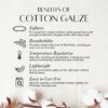 Infographic explaining the benefits of Cotton Gauze, a material used in the construction of this product