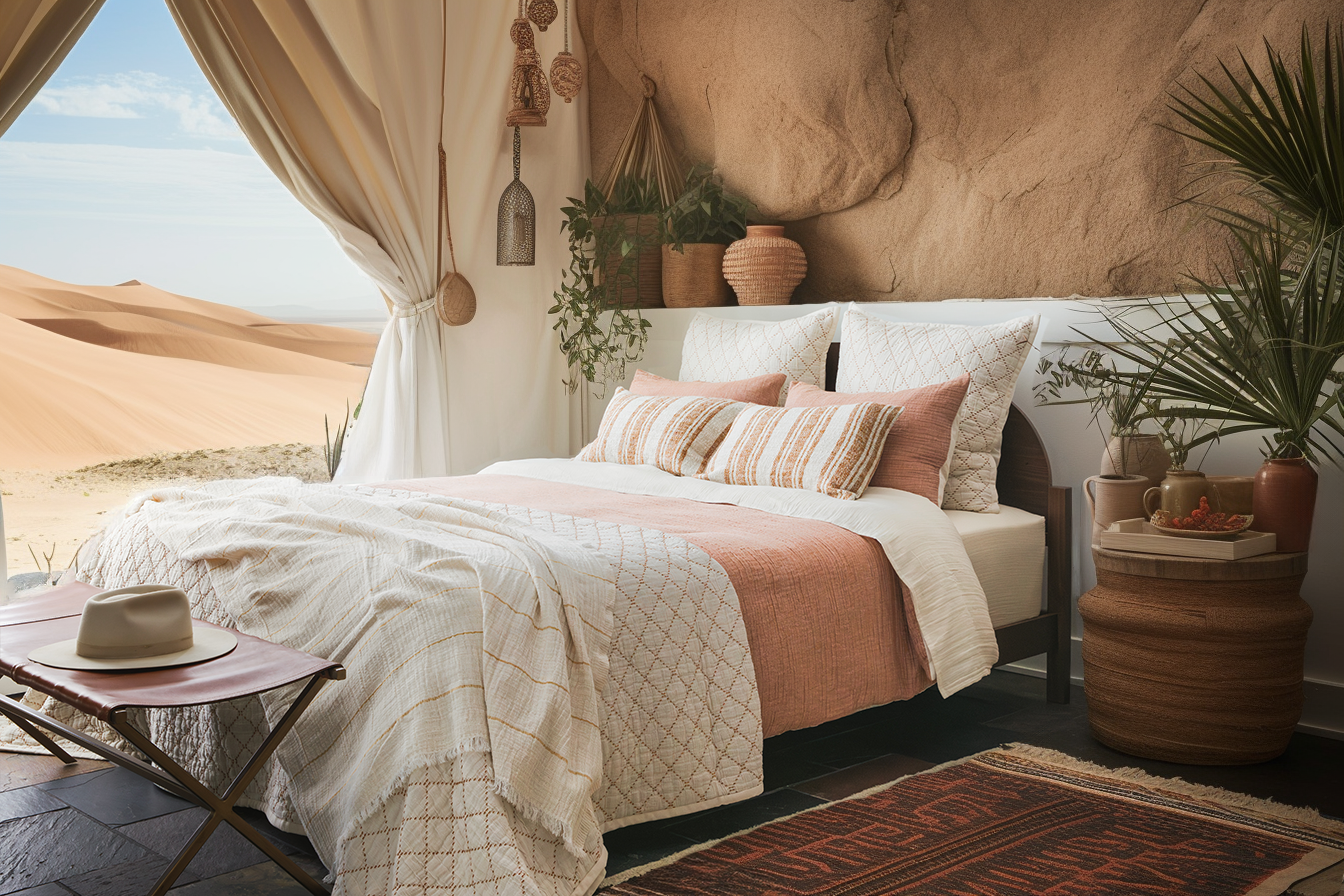 Image of a bedroom scene in a desert themed room